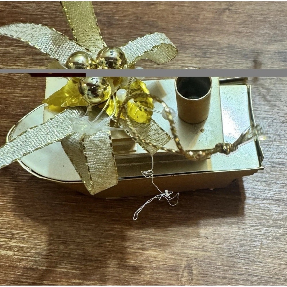 Vintage Gold Toned Metal Christmas Ornaments Featuring A Fire Truck And Boat - Picture 6 of 16